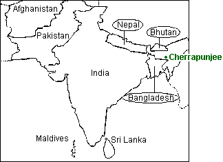 map locating Cherrapunjee, India