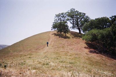 hiker ascending a hill