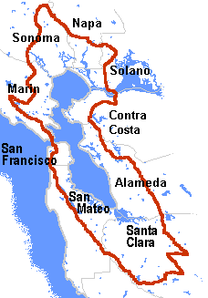 Bay Area Ridge Trail map showing trail completed